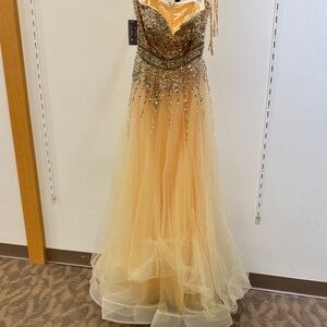 Jovani Gold Embellished Prom Dress